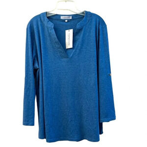 Topstype Women's Size XL  Tunic Long Sleeve Tee V-Neck Bright Blue New with Tags